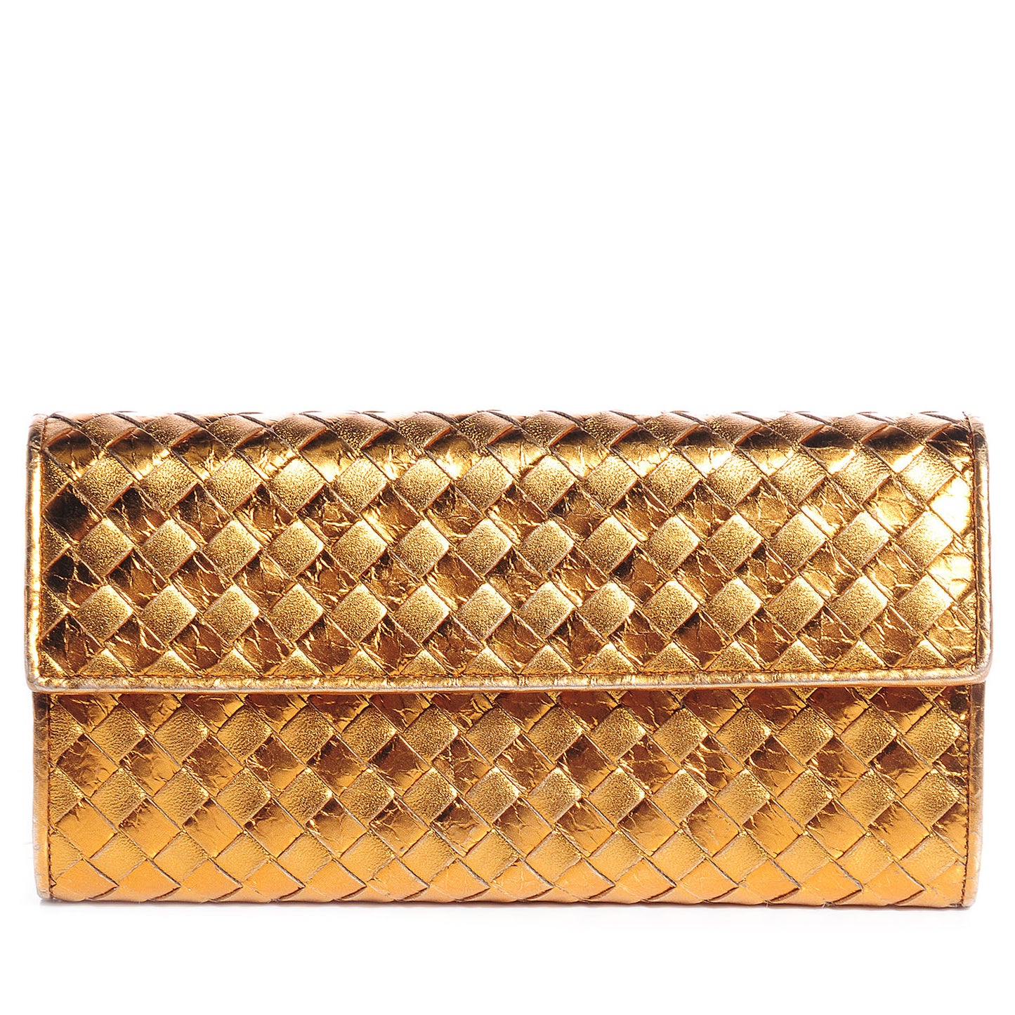 Metallic Nappa Ayers Intrecciato Continental Wallet Oro Bruciato