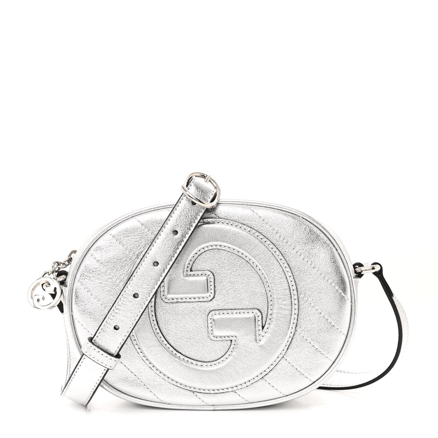 Metallic Sakai Be Green Calfskin Diagonal Stitched Mini Blondie Shoulder Bag Silver