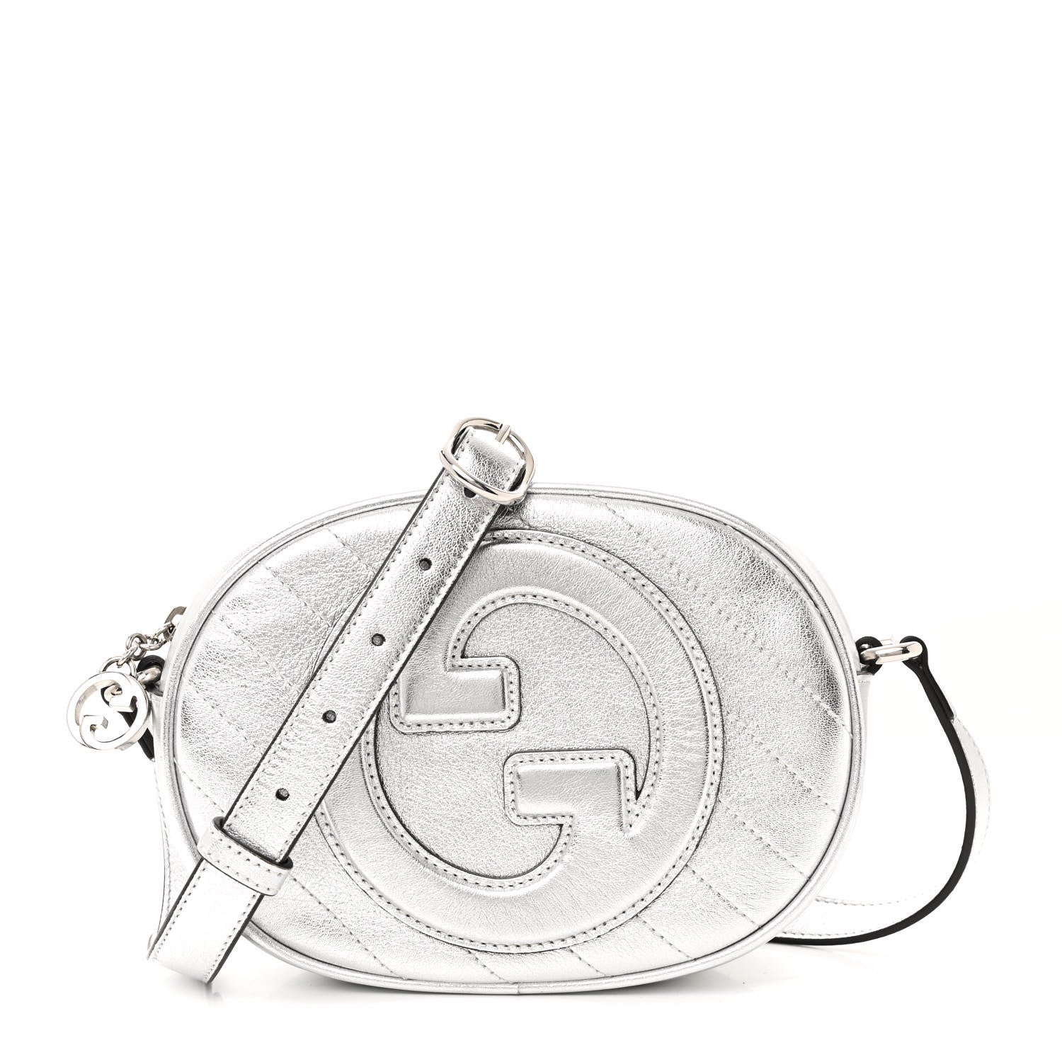 Gucci Metallic Sakai Be Green Calfskin Diagonal Stitched Mini Blondie Shoulder Bag Silver 1 of 10