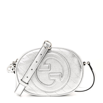 Gucci Metallic Sakai Be Green Calfskin Diagonal Stitched Mini Blondie Shoulder Bag Silver 1 of 10