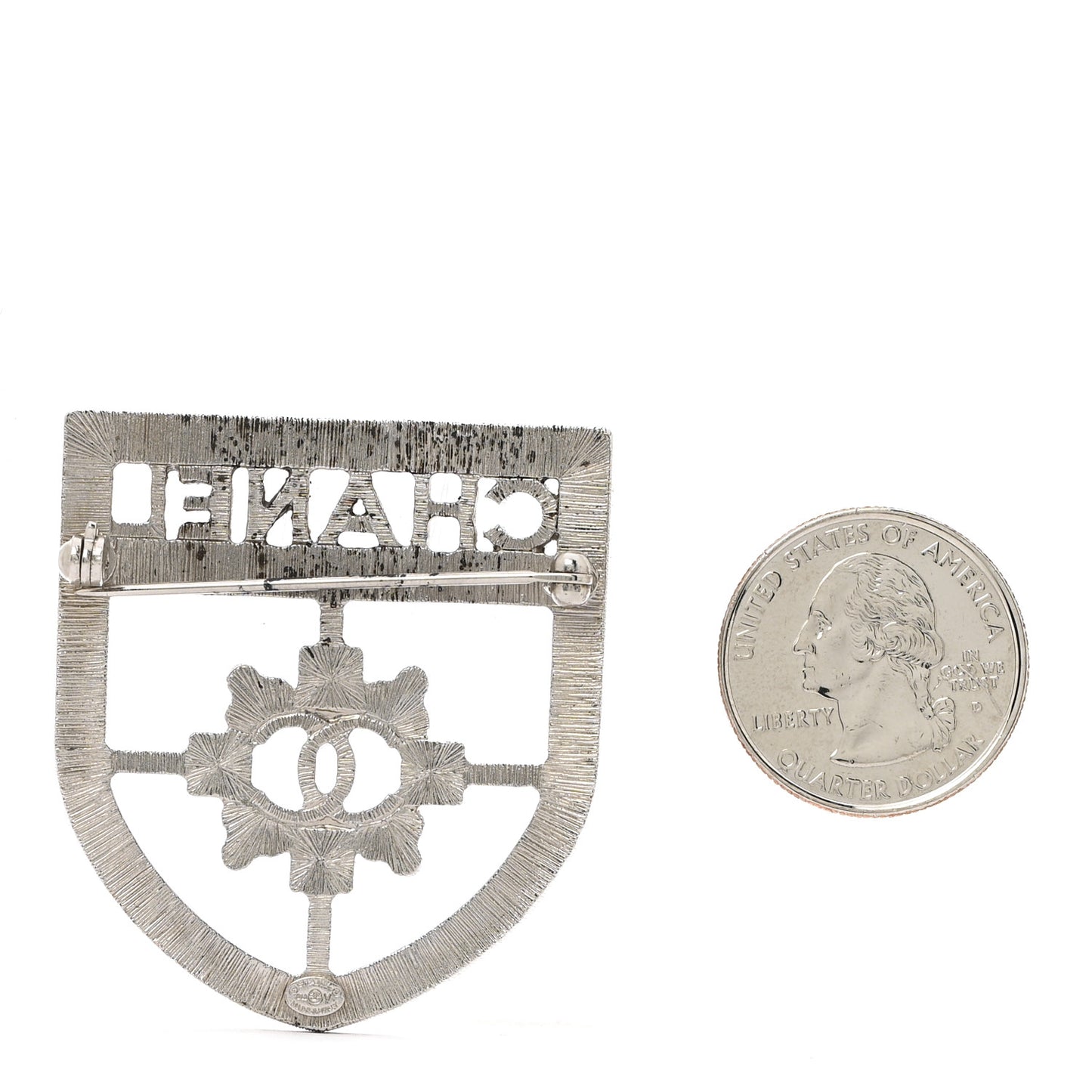 Swarovski Baguette Crystal CC Shield Brooch Silver