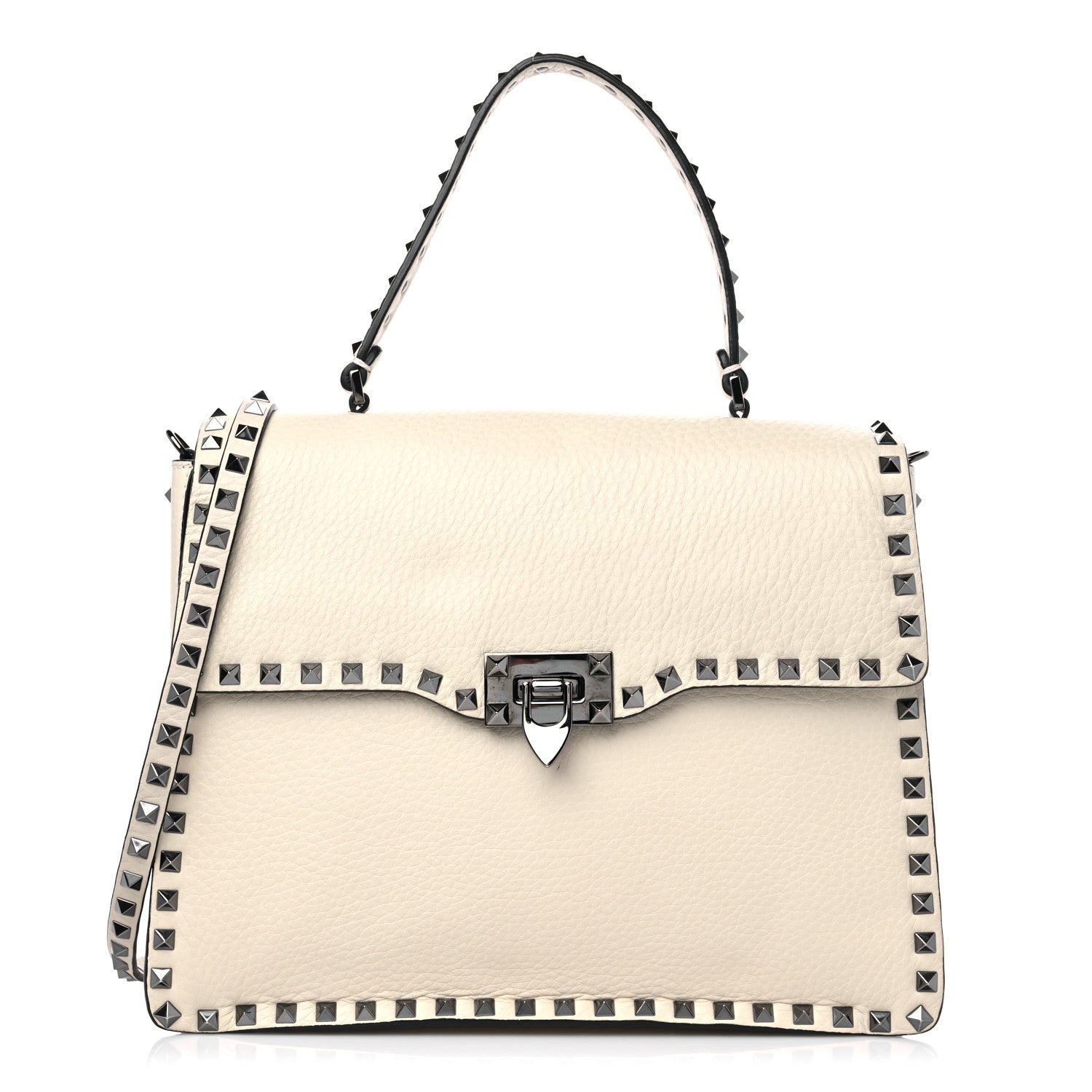 Valentino Garavani Grained Calfskin Rockstud Top Handle Flap Shoulder Bag Light Ivory 1 of 7