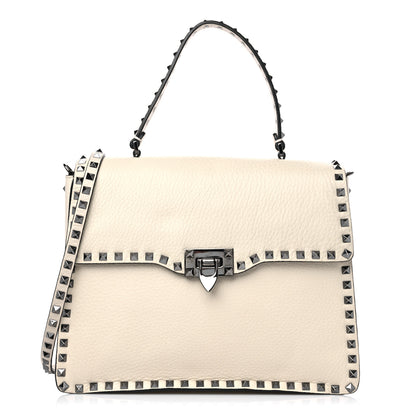 Valentino Garavani Grained Calfskin Rockstud Top Handle Flap Shoulder Bag Light Ivory 1 of 7