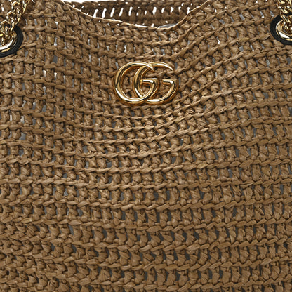 Gucci Raffia Effect Large GG Marmont Shoulder Tote Bag Natural Black 8 of 10