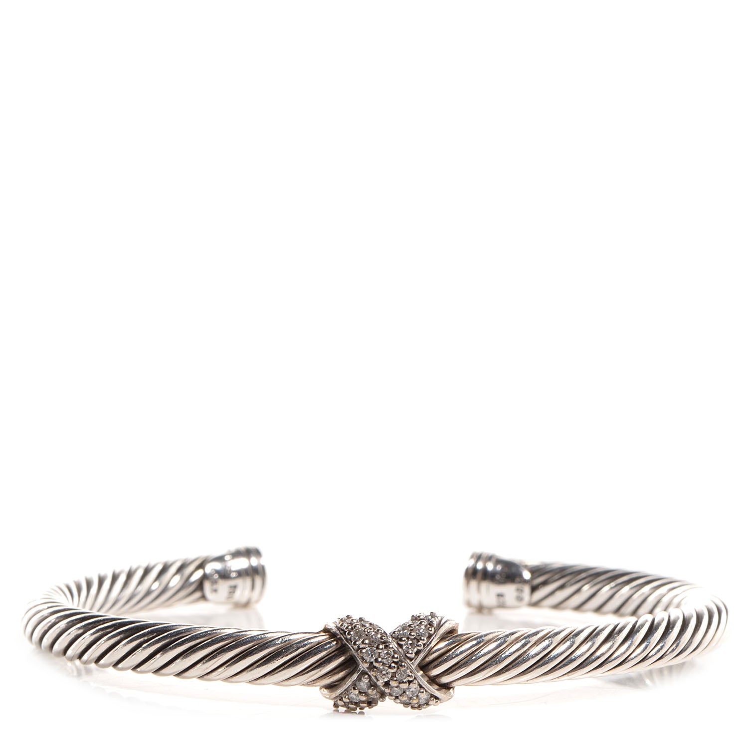 David Yurman Sterling Silver 18K White Gold Diamond Pave 5mm X Cable Bracelet 1 of 12