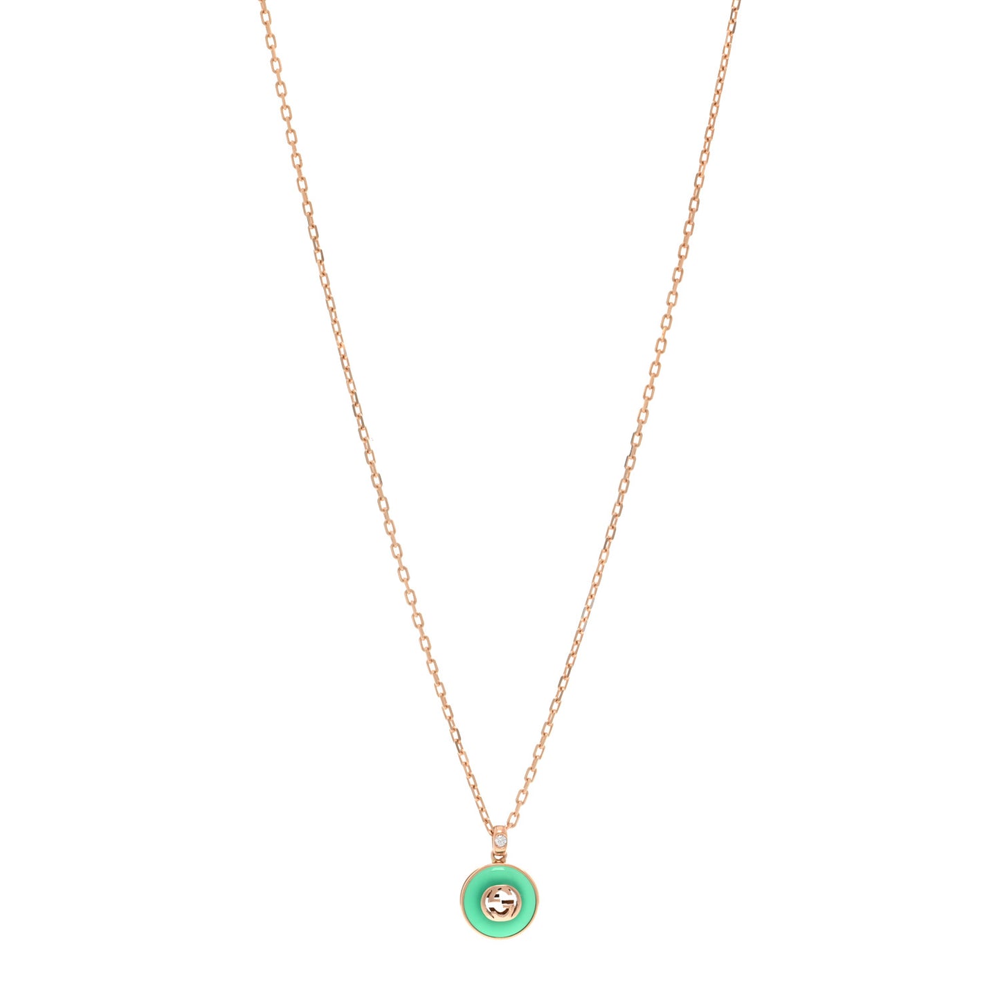 18K Rose Gold Green Agate Interlocking G Pendant Necklace