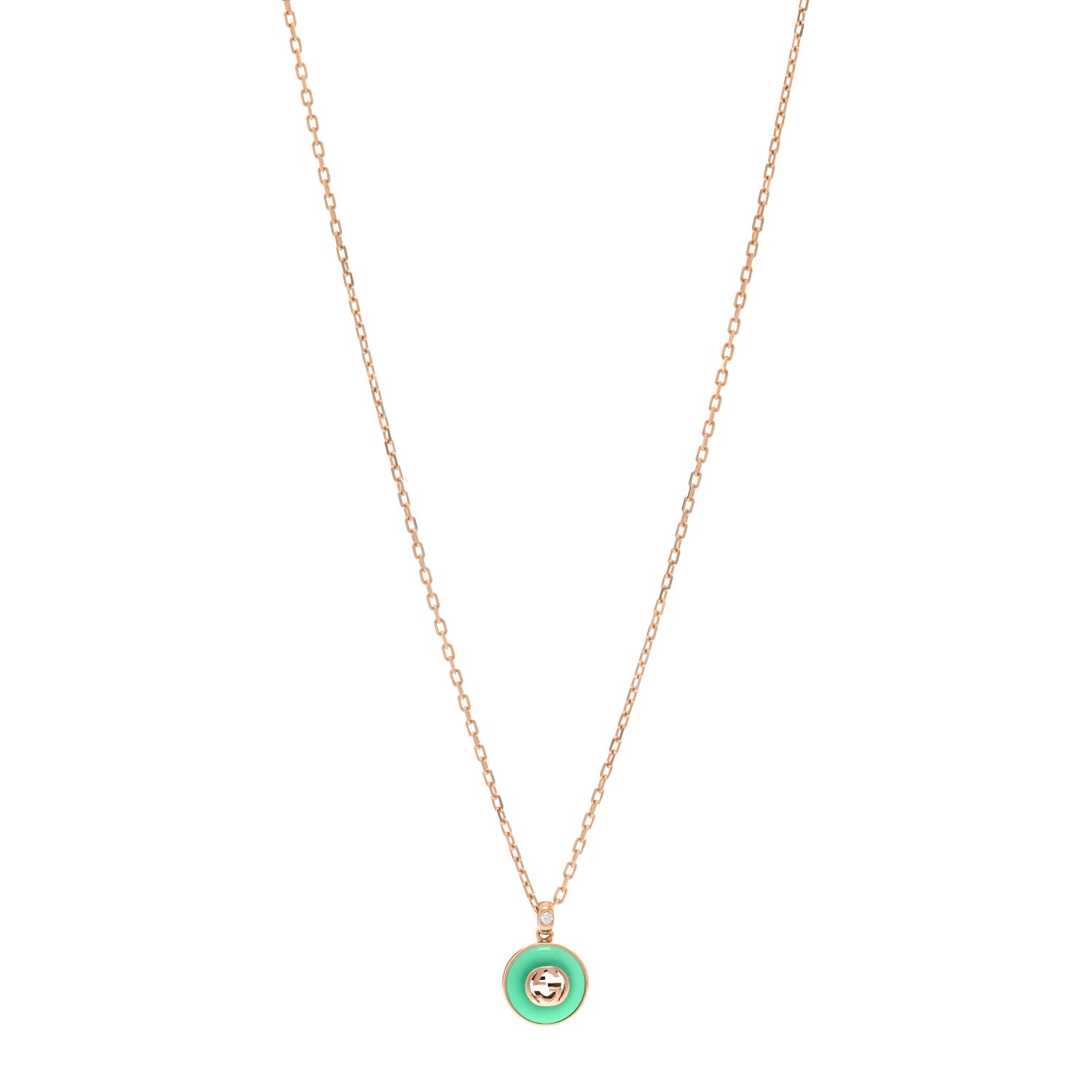 Gucci 18K Rose Gold Green Agate Interlocking G Pendant Necklace 1 of 5