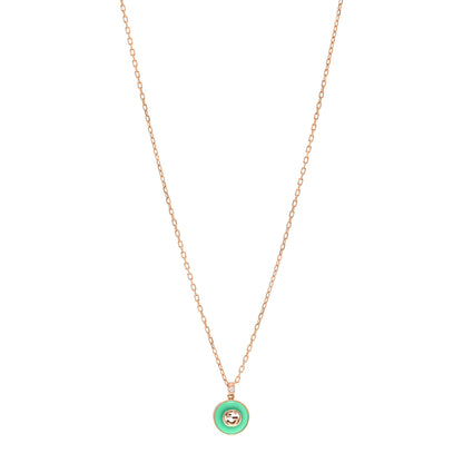 Gucci 18K Rose Gold Green Agate Interlocking G Pendant Necklace 1 of 5