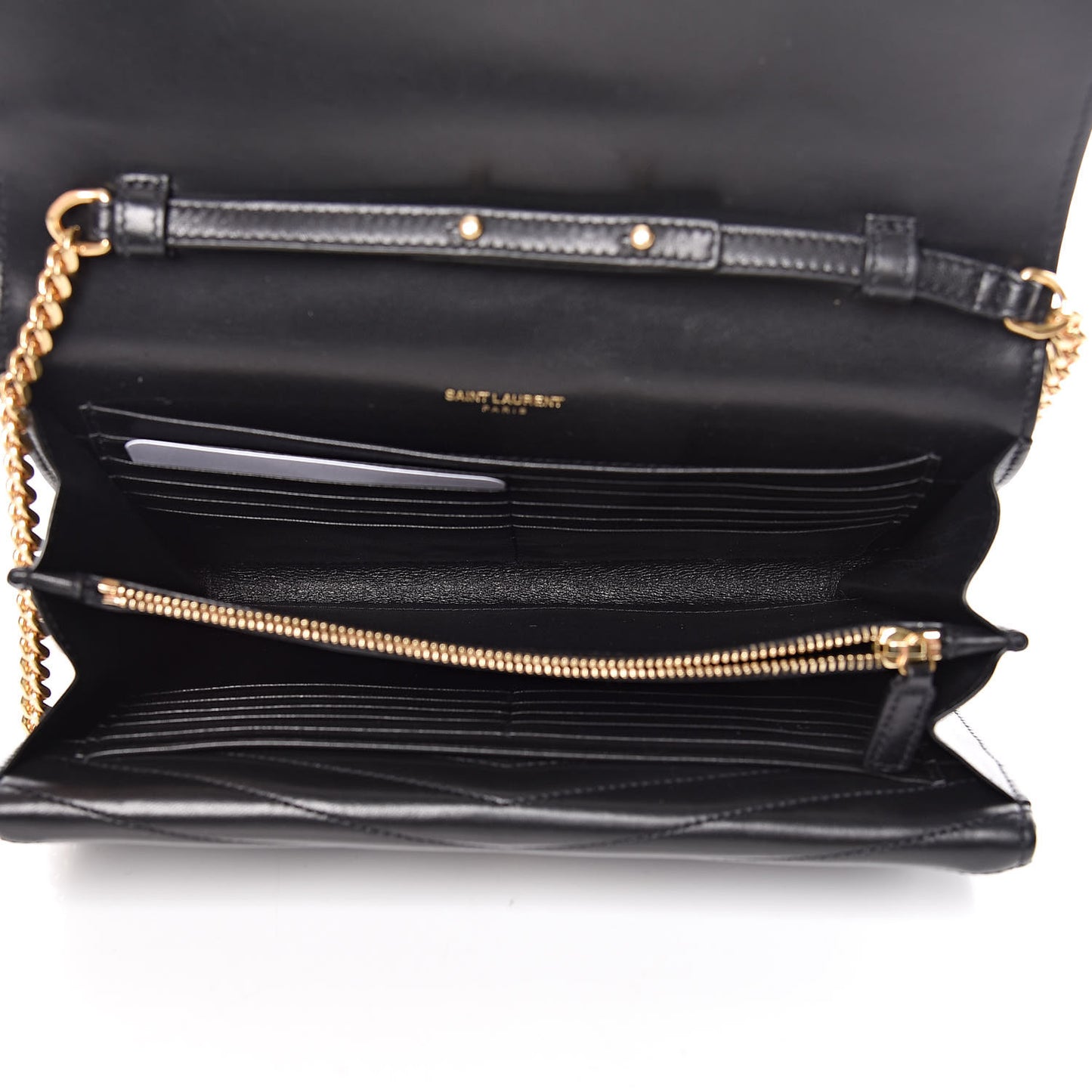 Lambskin Matelasse Chevron Monogram Sulpice Chain Wallet Black