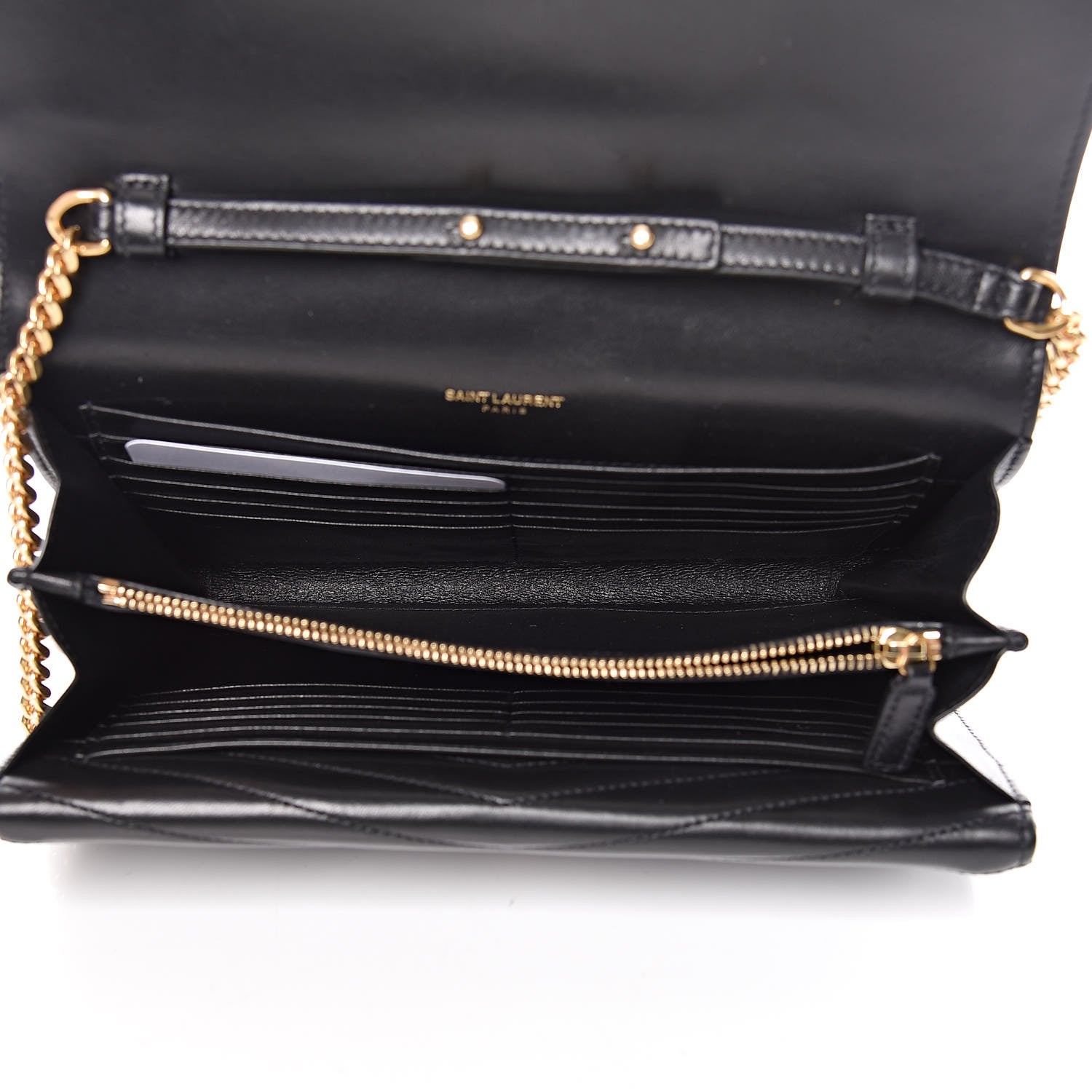 Saint Laurent Lambskin Matelasse Chevron Monogram Sulpice Chain Wallet Black 5 of 10