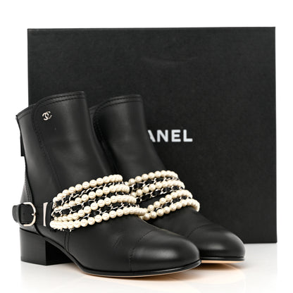 Chanel Calfskin Pearl Cap Toe Short Boots 40 Black 11 of 11