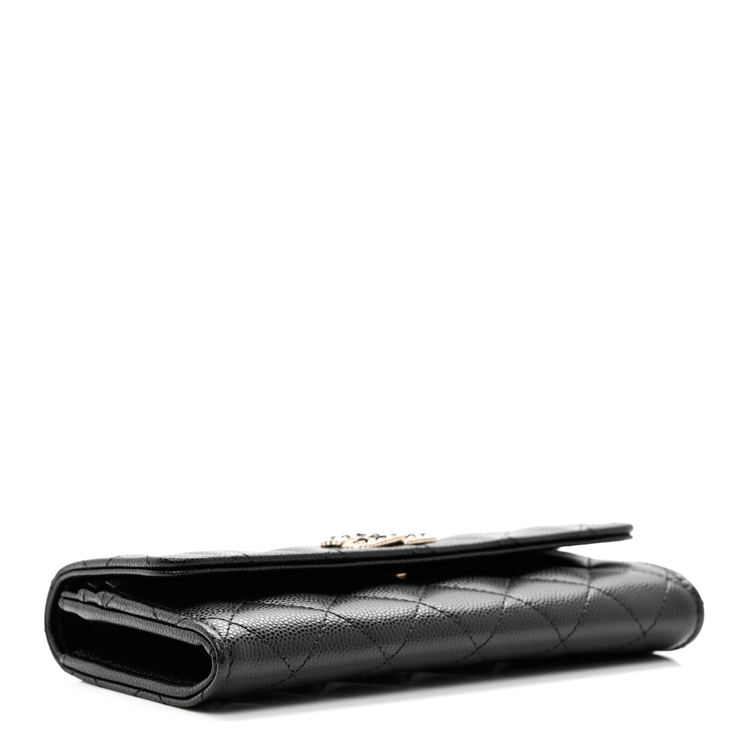 Chanel Caviar Quilted Crystal CC Large Gusset Flap Wallet Black 3 of 7