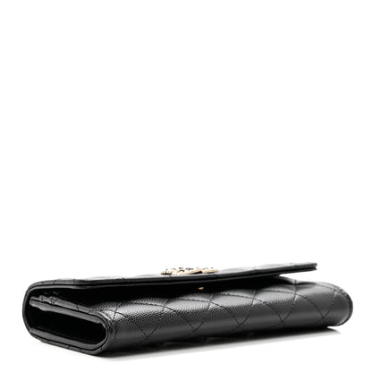 Chanel Caviar Quilted Crystal CC Large Gusset Flap Wallet Black 3 of 7