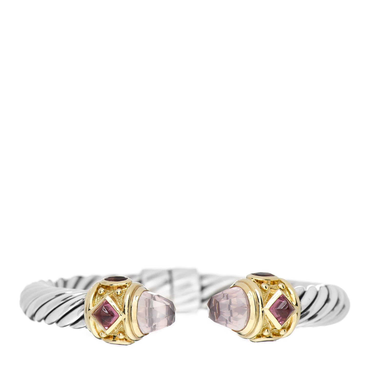 David Yurman Sterling Silver 14K Yellow Gold Rose Quartz Pink Tourmaline 10mm Renaissance Cable Bracelet 1 of 4