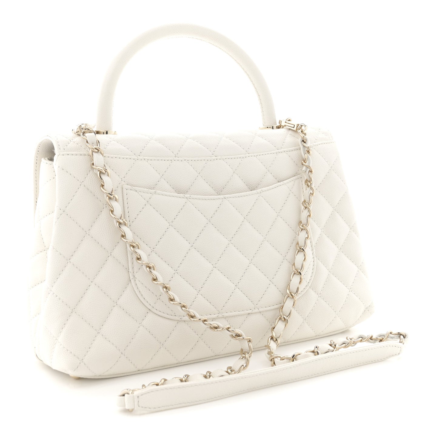 Caviar Quilted Small Coco Handle Flap White