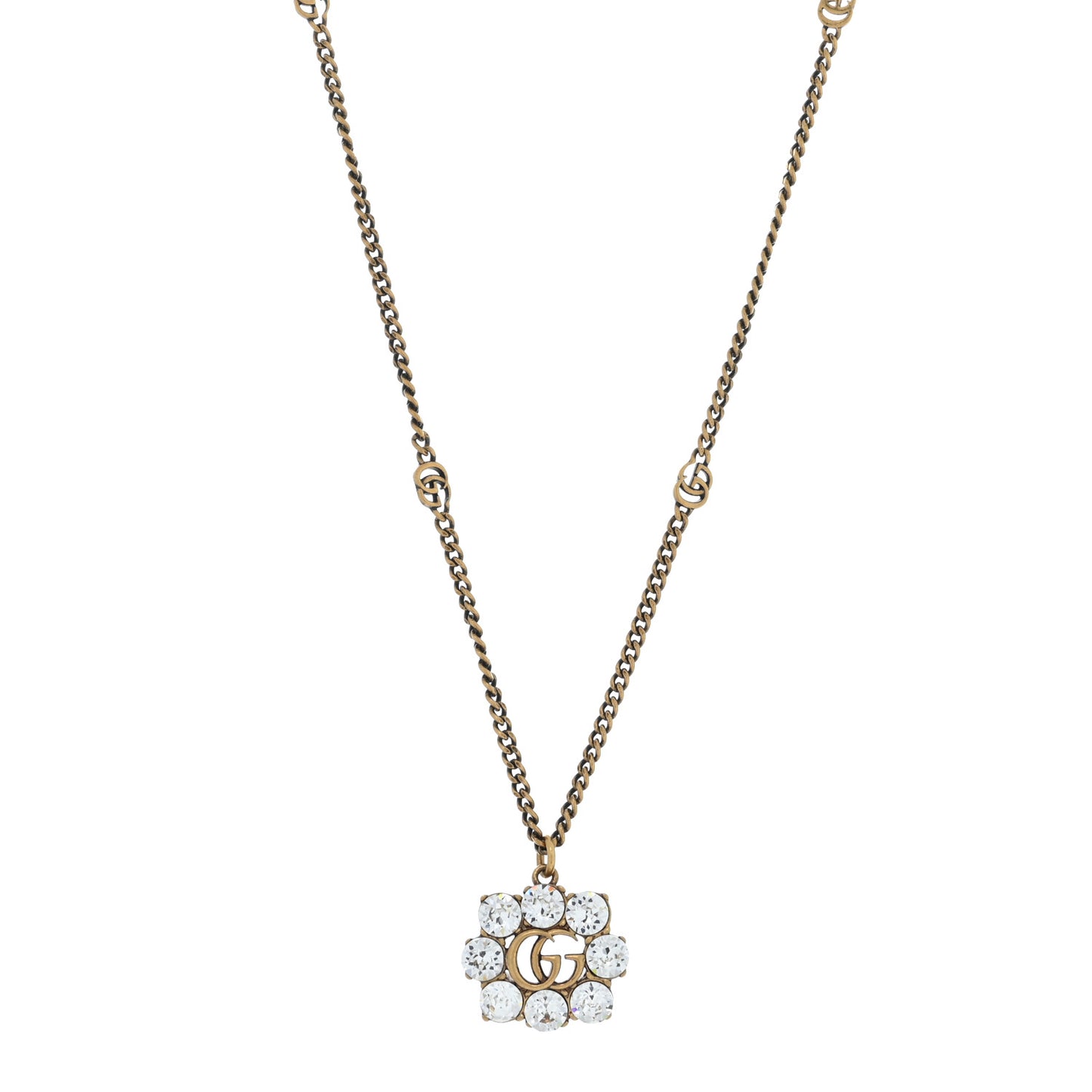 Crystal Embellished Double G Necklace Aged Gold