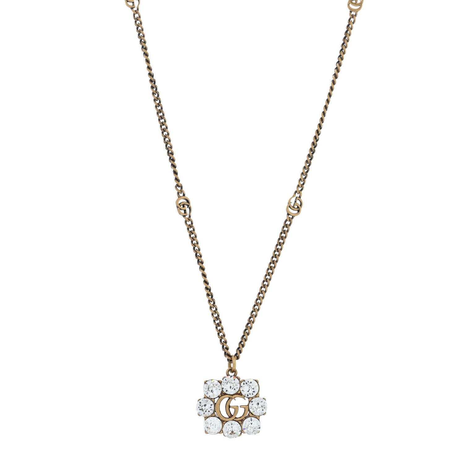 Gucci Crystal Embellished Double G Necklace Aged Gold 1 of 5