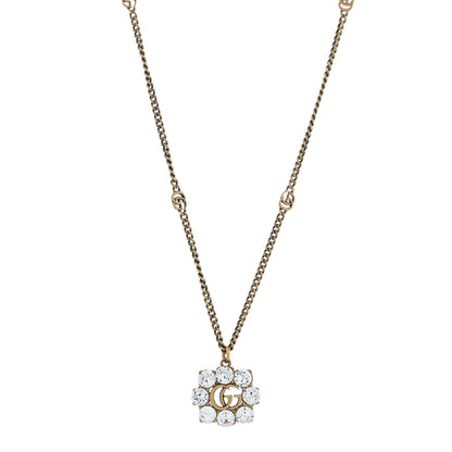 Gucci Crystal Embellished Double G Necklace Aged Gold 1 of 5
