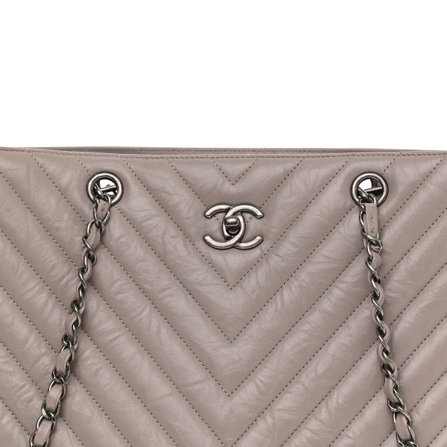 Aged Calfskin Chevron Quilted Large Classic Shopping Tote Grey