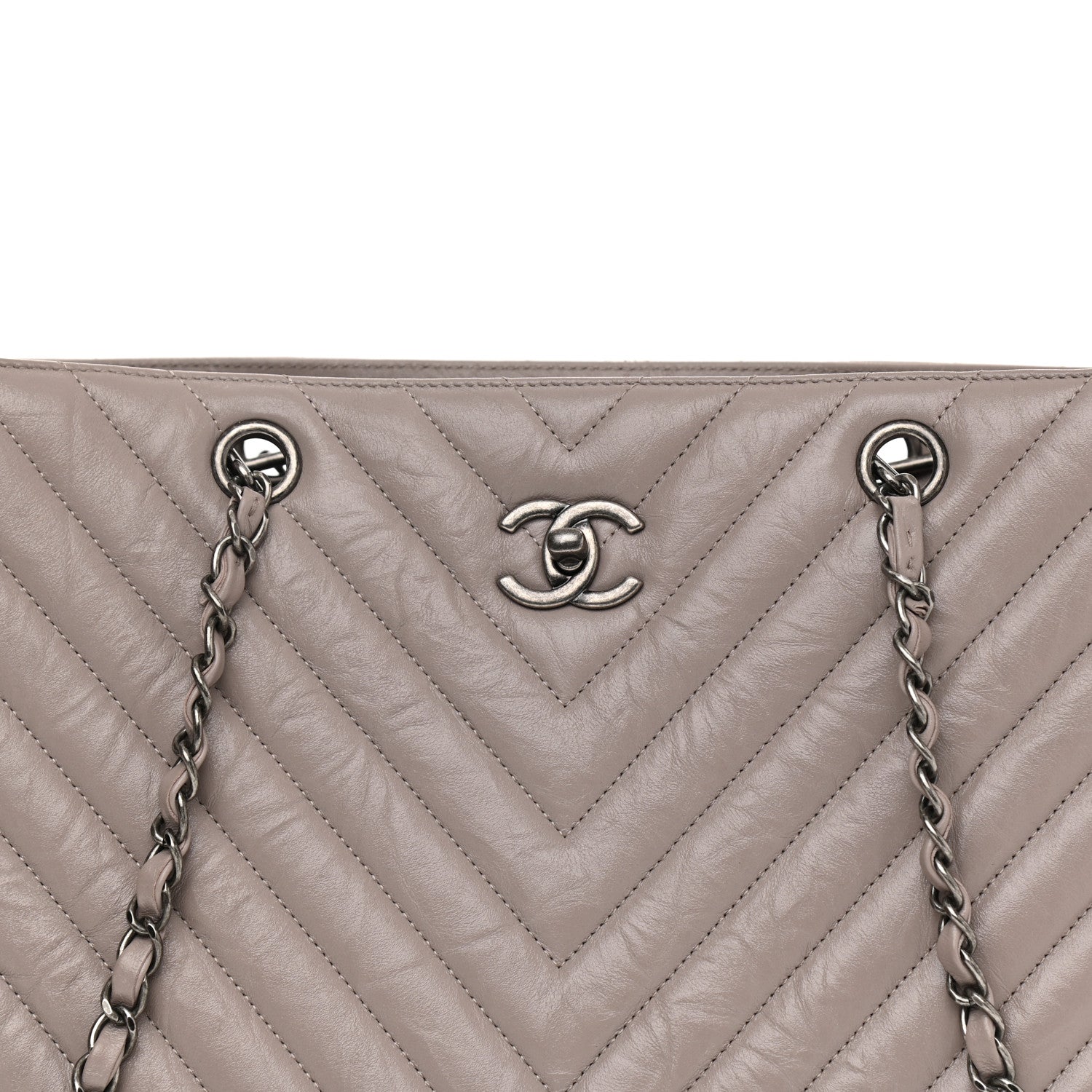 Chanel Aged Calfskin Chevron Quilted Large Classic Shopping Tote Grey 8 of 8