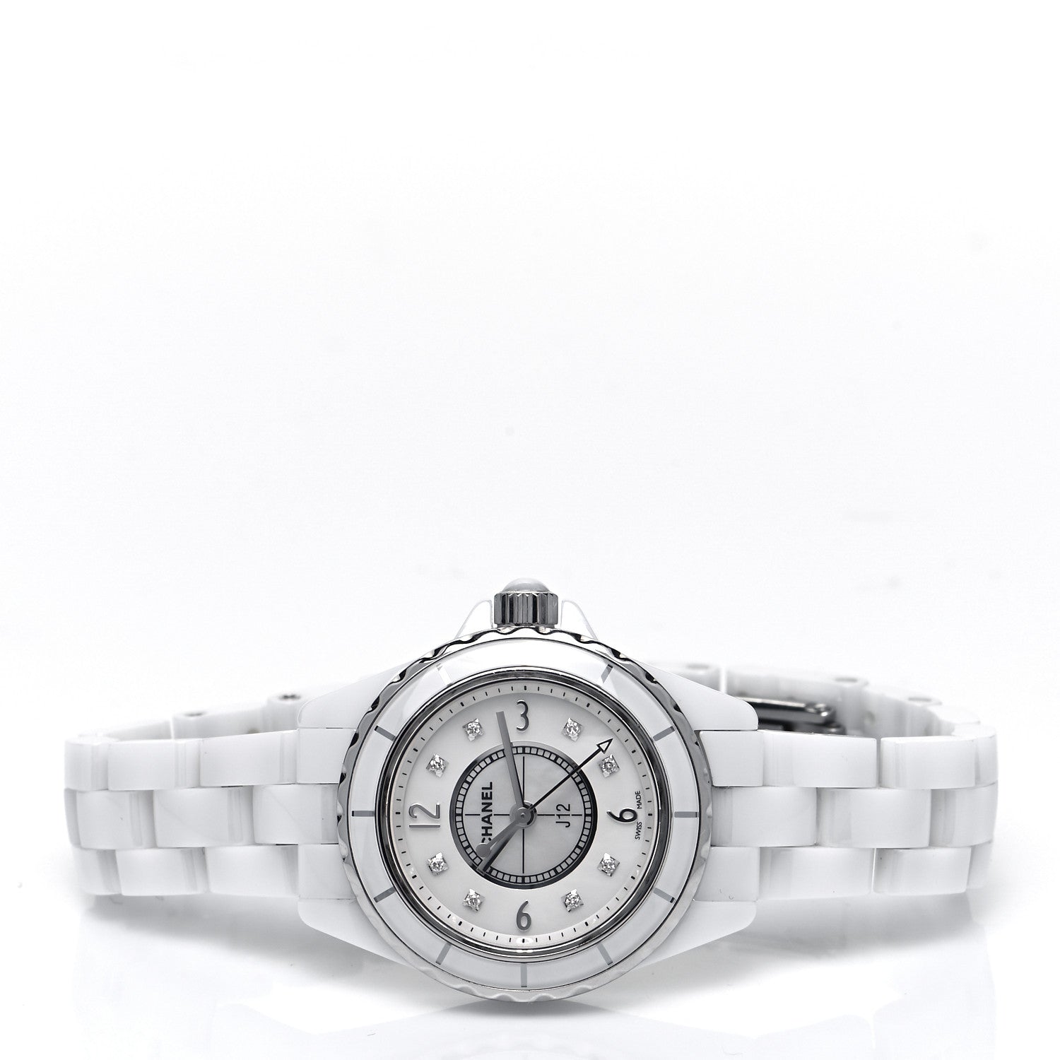 Chanel Stainless Steel Ceramic Diamond Mother of Pearl 29mm J12 Quartz Watch White 2 of 4
