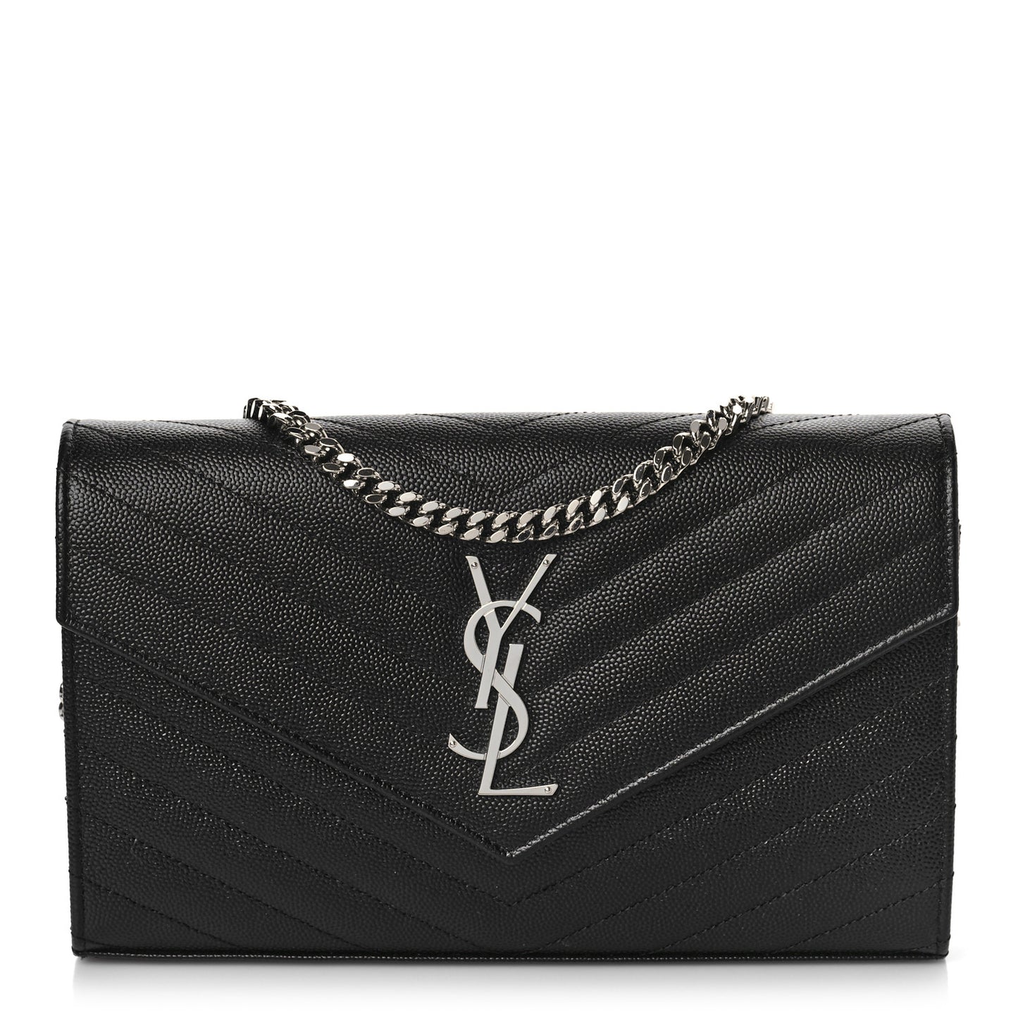 Grain De Poudre Matelasse Chevron Monogram Chain Wallet Black