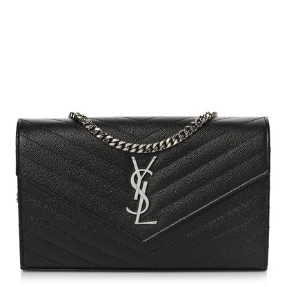 Saint Laurent Grain De Poudre Matelasse Chevron Monogram Chain Wallet Black 1 of 9