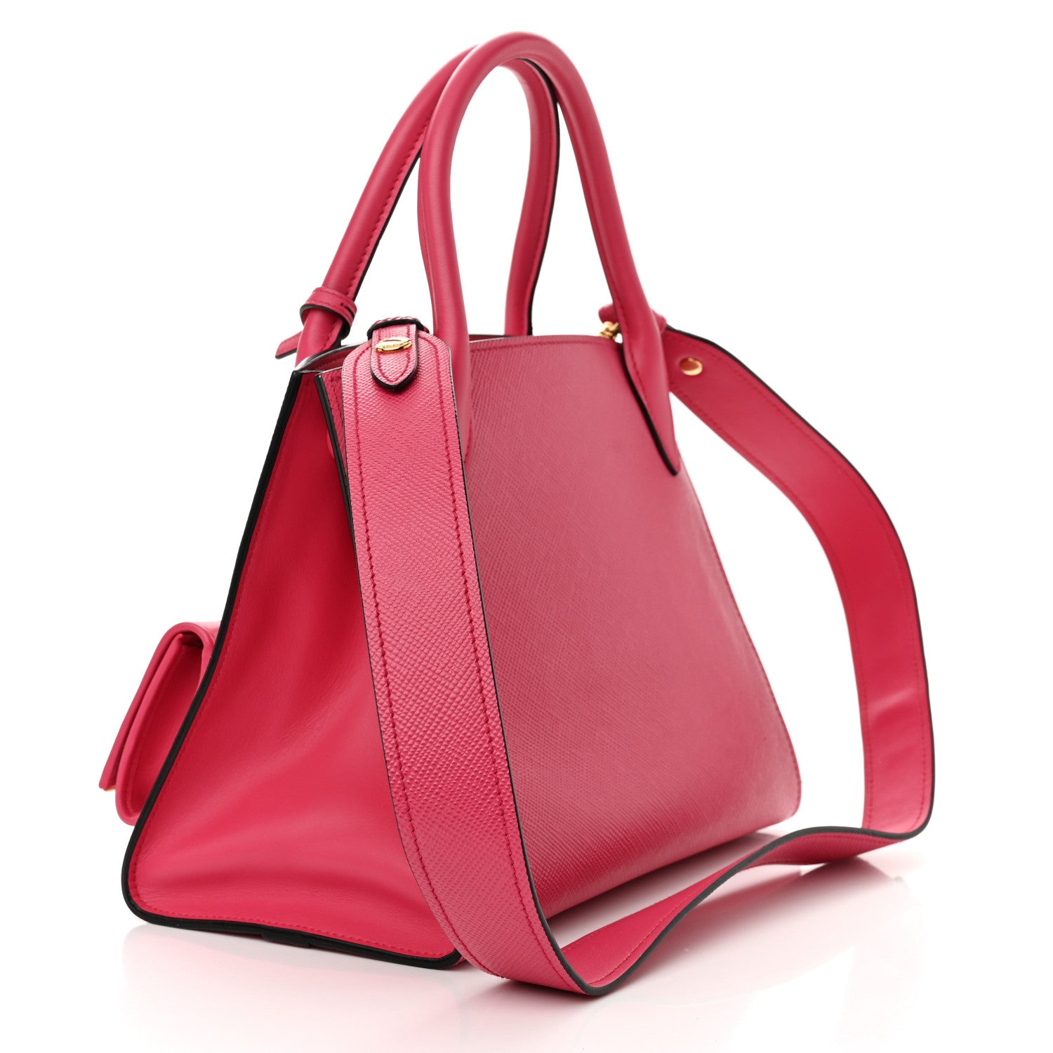 Prada Saffiano Cuir Calfskin Small Monochrome Top Handle Tote Magenta 3 of 10