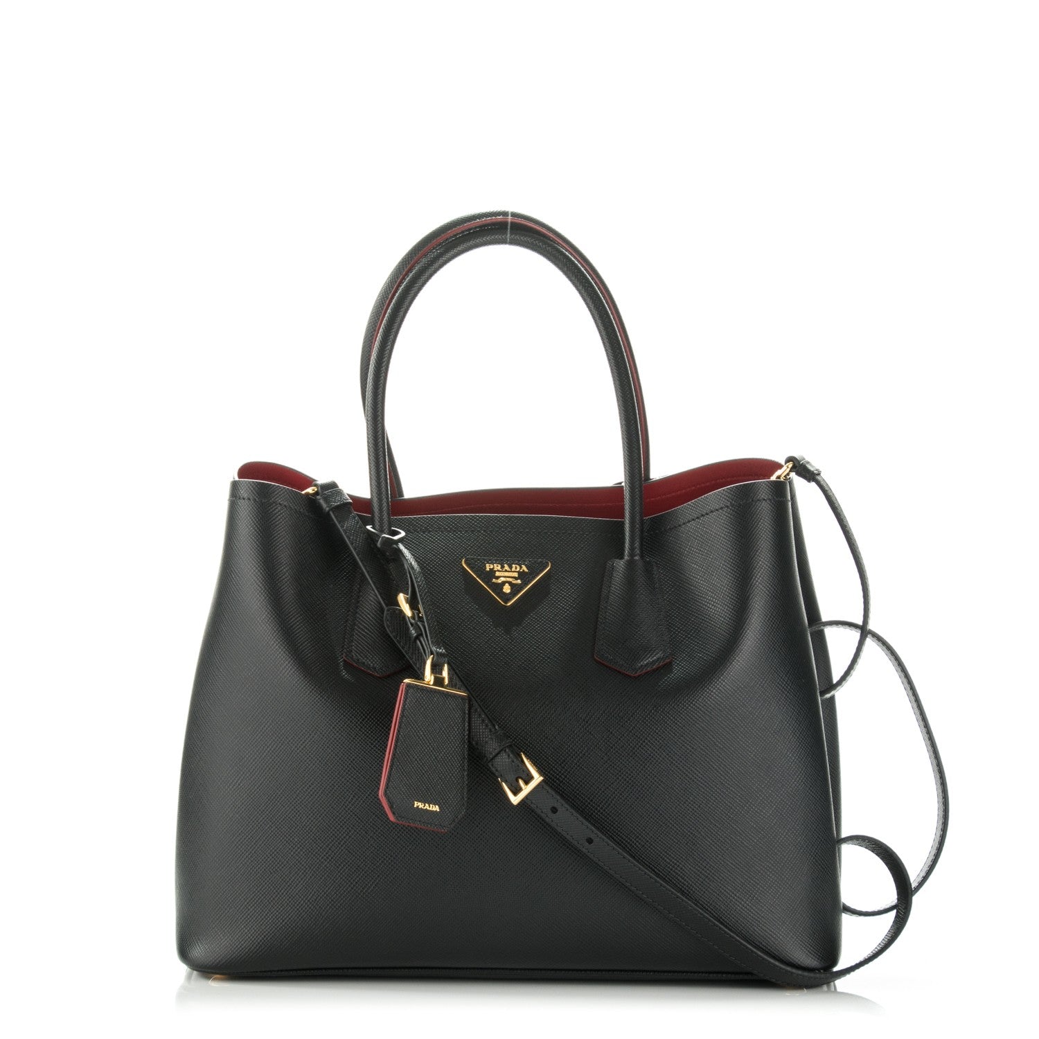 Prada Saffiano Cuir Large Double Bag Black Fuoco 1 of 6
