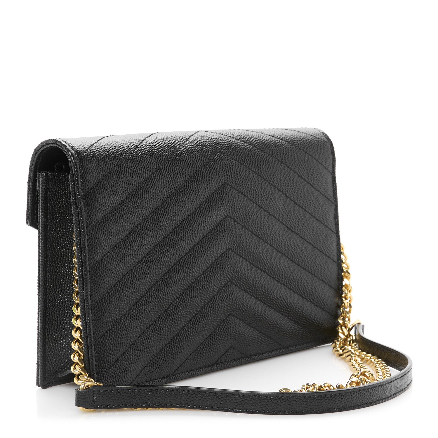 Saint Laurent Grain De Poudre Matelasse Chevron Monogram Envelope Chain Wallet Black 3 of 10