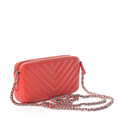 Chanel Caviar Chevron Quilted Small Clutch With Chain Red 3 of 10