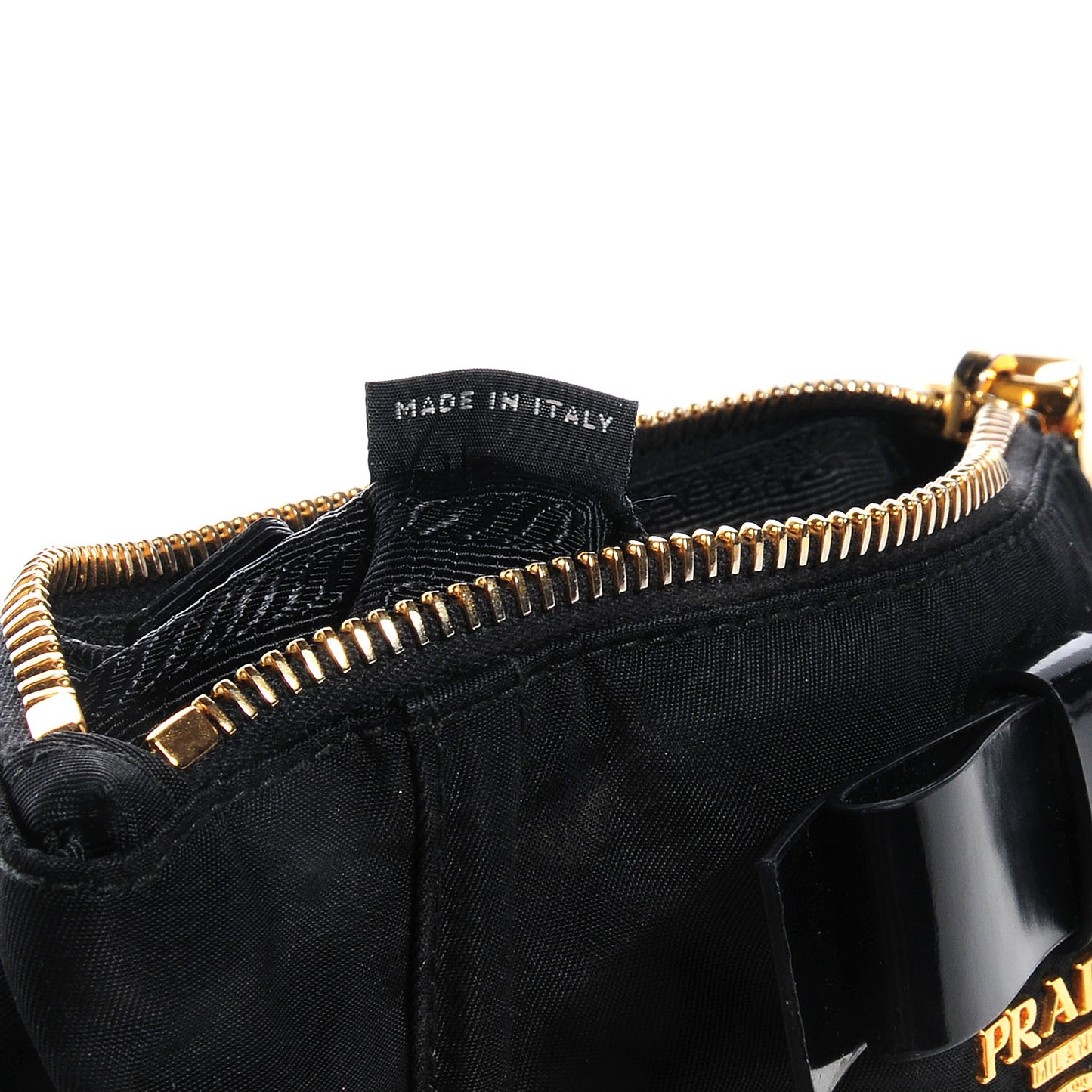 Tessuto Nylon Spazzolato Bow Cosmetic Bag Nero Black