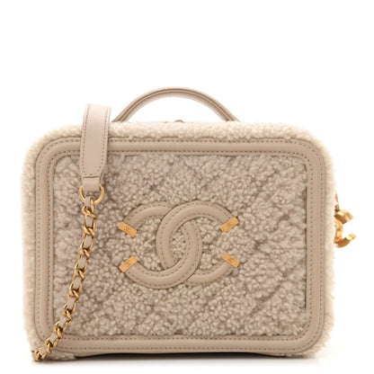 Chanel Shearling Lambskin Quilted Small CC Filigree Vanity Case Beige 1 of 10