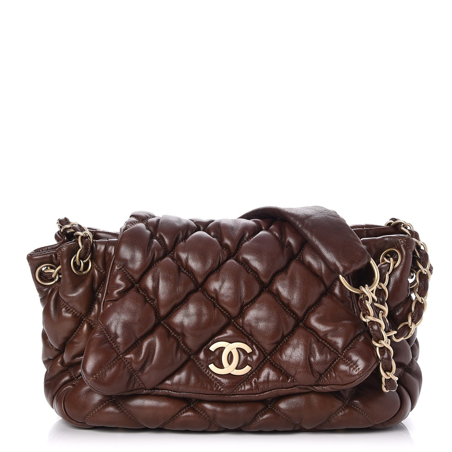 Chanel Lambskin Bubble Quilt Accordion Flap Dark Brown 1 of 7