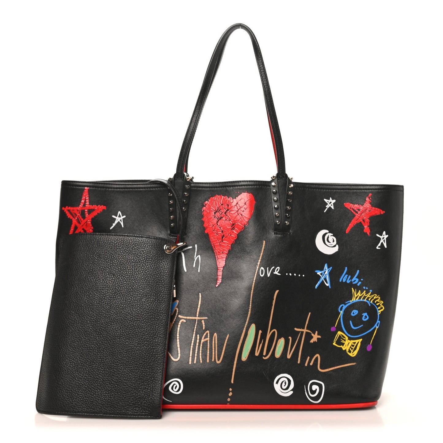 Calfskin Loubitag Spikes East West Cabata Tote Black