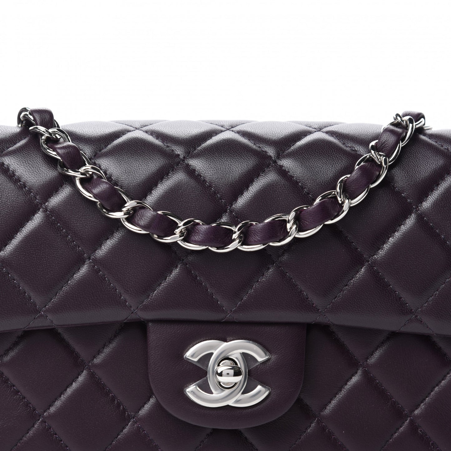Lambskin Quilted Mini Rectangular Flap Dark Purple