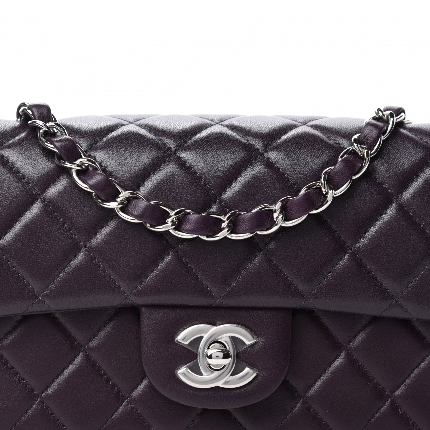 Chanel Lambskin Quilted Mini Rectangular Flap Dark Purple 10 of 11