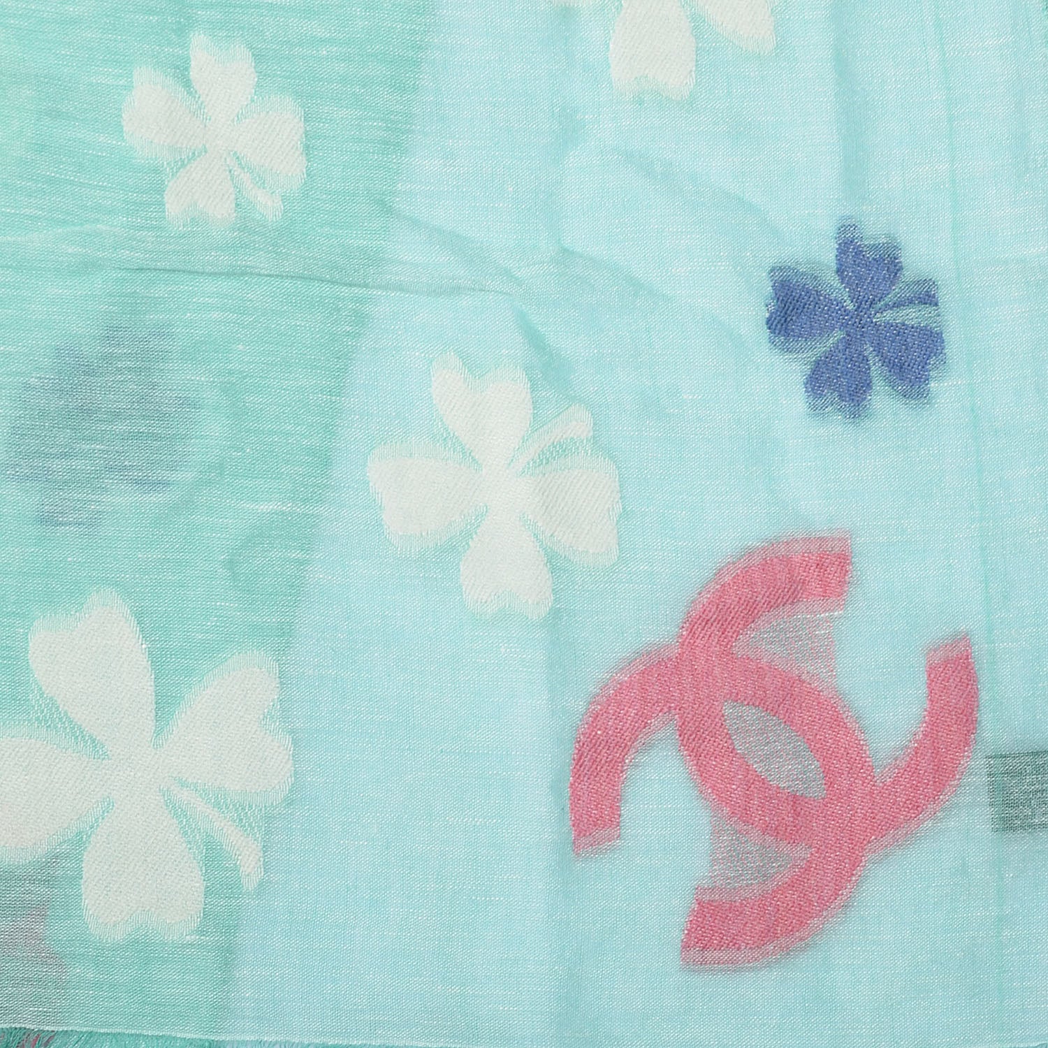 Chanel Linen Cotton Wool CC Clover Scarf Green 4 of 6