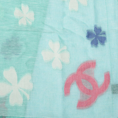 Chanel Linen Cotton Wool CC Clover Scarf Green 4 of 6