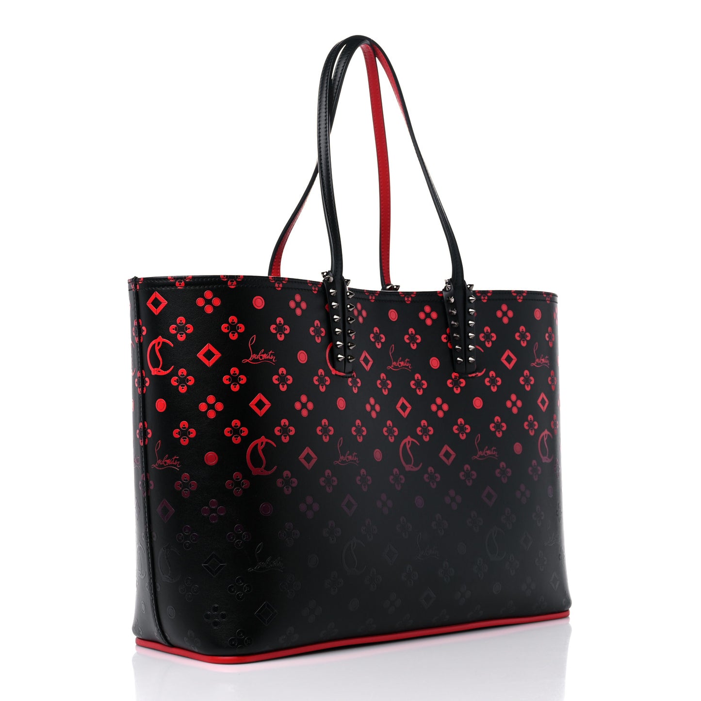 Perforated Calfskin Degrade Loubinthesky East West Cabata Tote Black Red