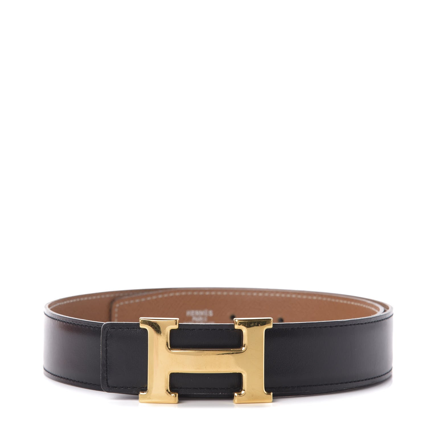 Hermes Box Courchevel 32mm H Belt 75 Black Gold 1 of 8
