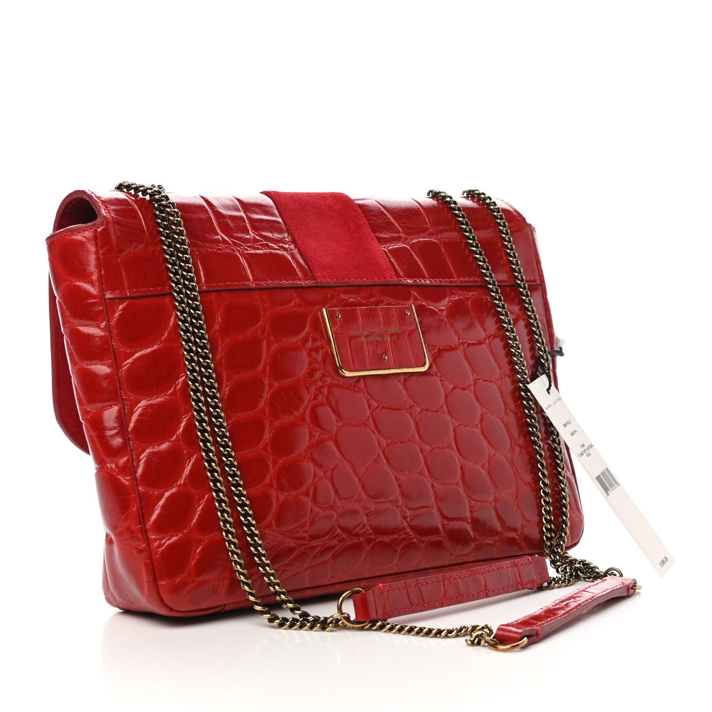 Calfskin Crocodile Embossed Mini Polly Shoulder Bag Flame