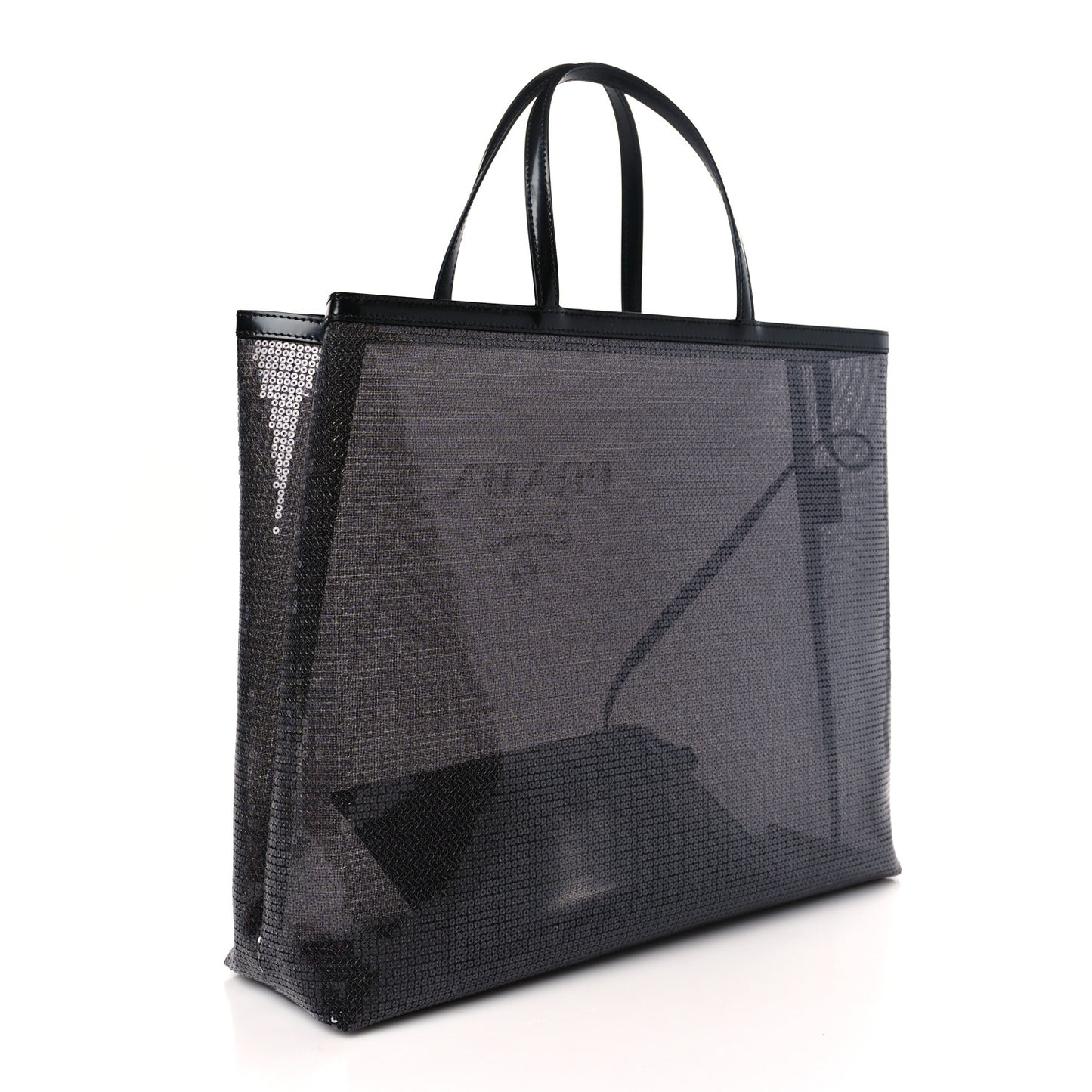 Mesh Sequin Spazzolato Logo Tote Black