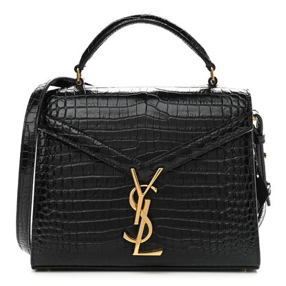Saint Laurent Calfskin Crocodile Embossed Mini Classic Monogram Cassandra Top Handle Black 1 of 7
