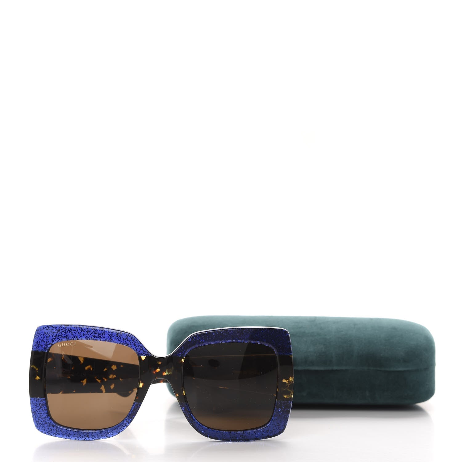Gucci Square Frame GG0083S Sunglasses Glitter Blue Havana Brown 8 of 8