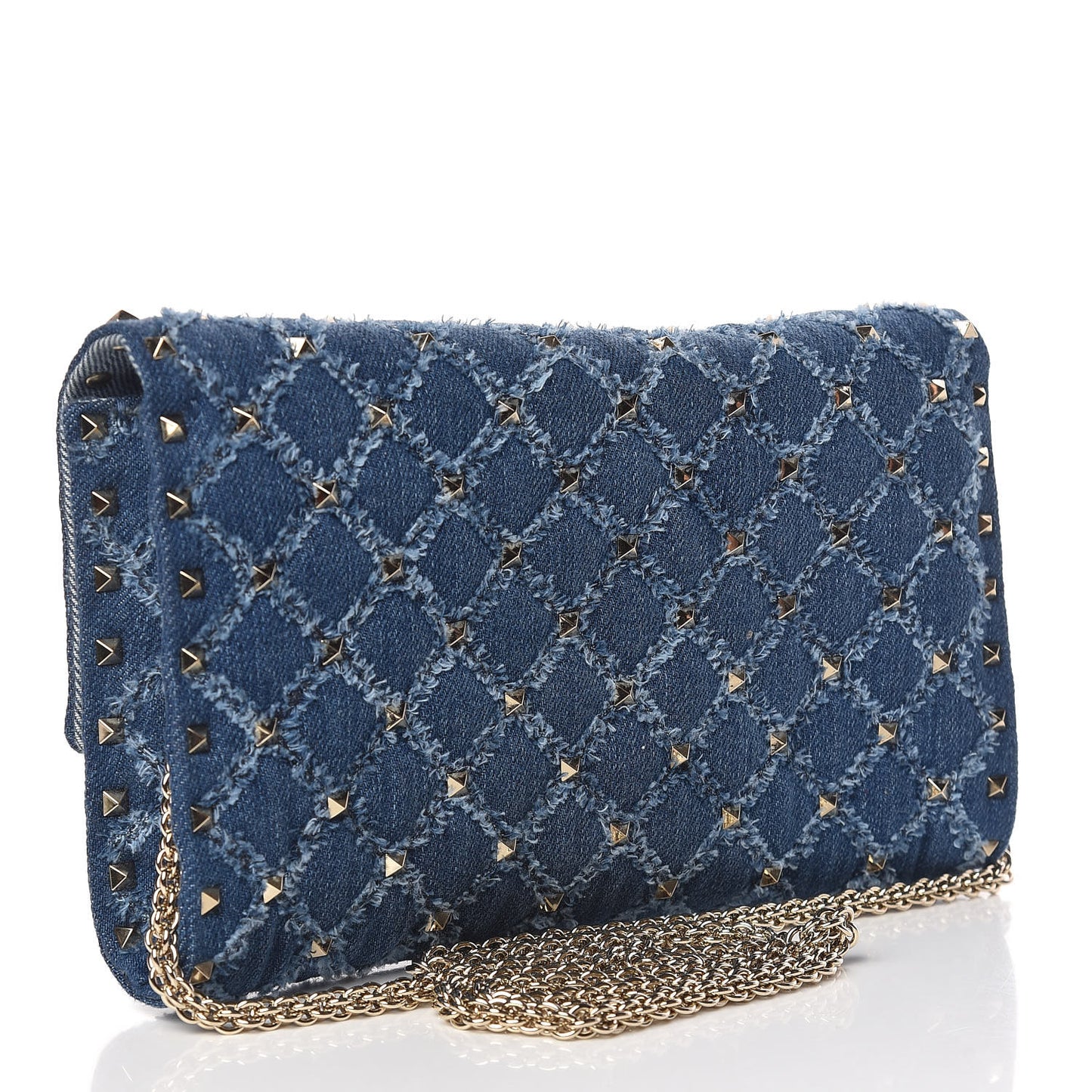 Denim Rockstud Spike Wallet on Chain Blue