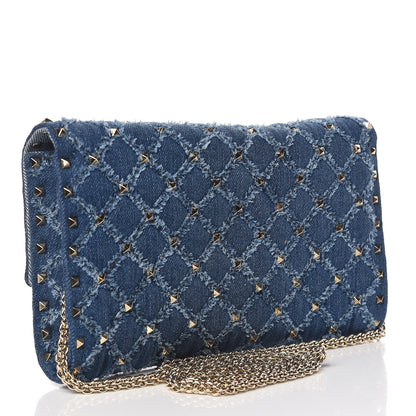 Valentino Garavani Denim Rockstud Spike Wallet on Chain Blue 3 of 10