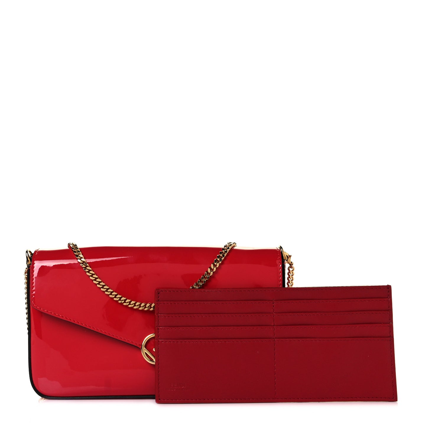 Vitello Vernice Mou F is Fendi Envelope Wallet on Chain with Pouches Rosso Cardinale