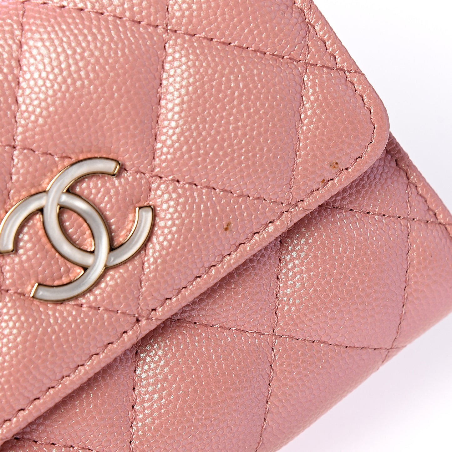 Iridescent Caviar Quilted Small Flap Wallet Rose Pink