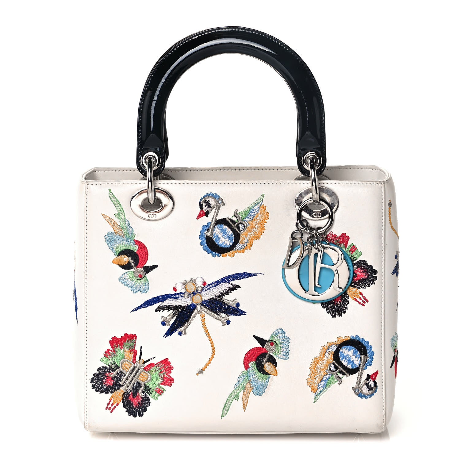 Christian Dior Smooth Calfskin Embroidered Medium Lady Dior White Multicolor 1 of 12